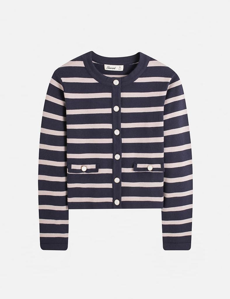 Áo Cardigan Crop Top Sọc Ngang Hải Quân