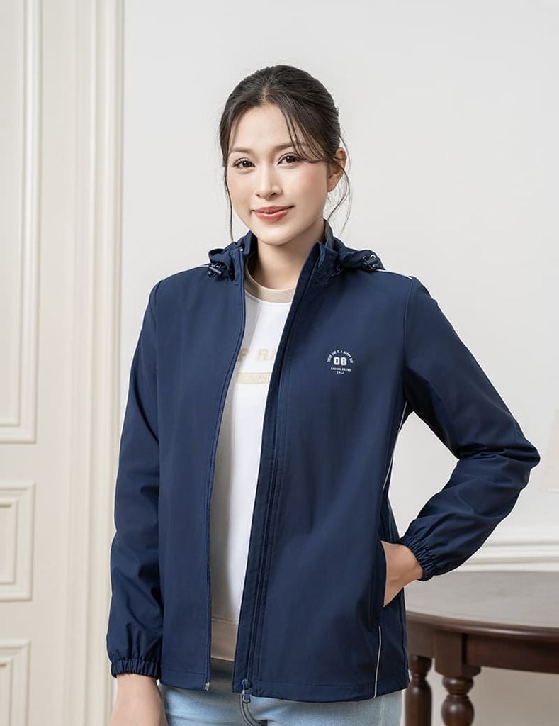 Áo Khoác Dù/Dã Ngoại Có Mũ Màu Trắng Kem