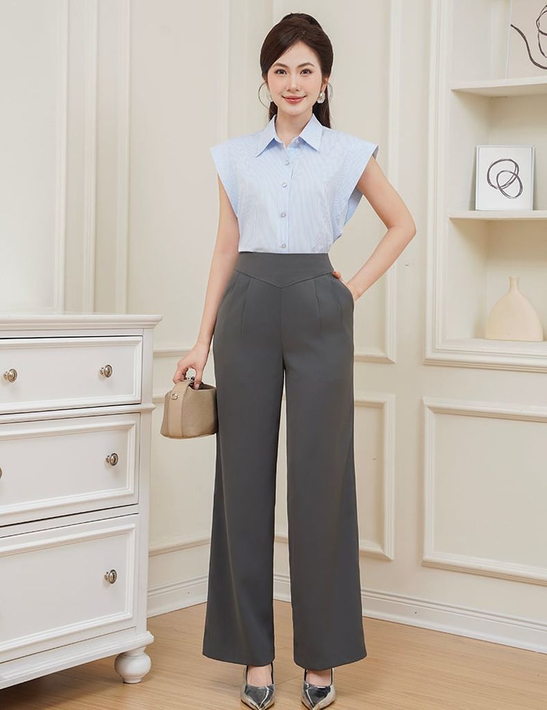 Sơ Mi Sát Nách/Cầu Vai Ráp Sọc Nhỏ Xanh Nhạt